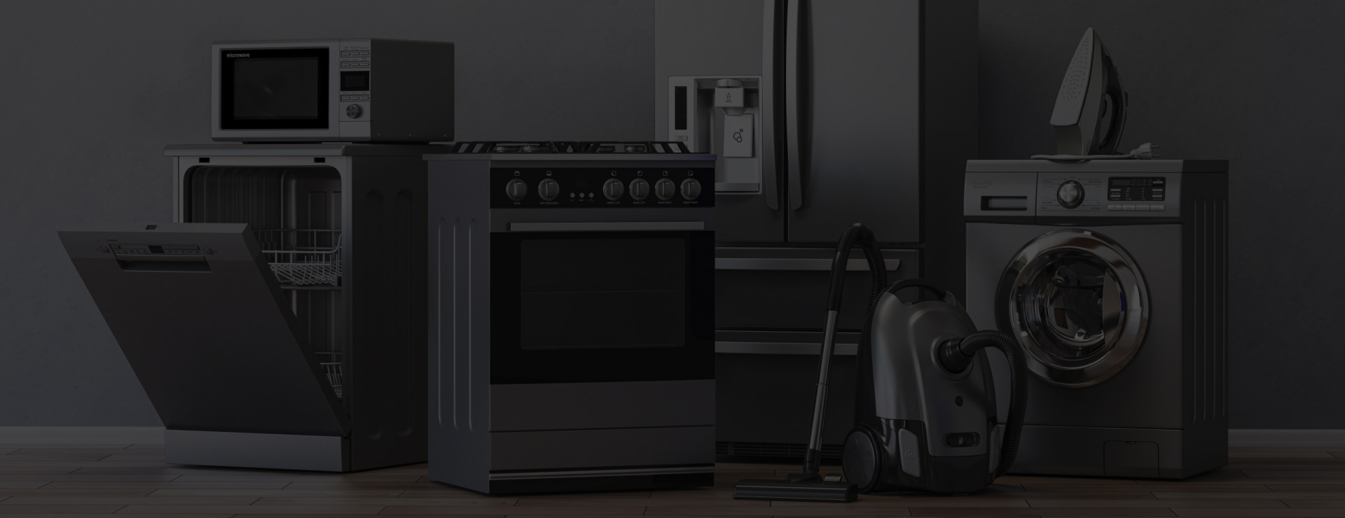 Home appliances serviced by A-Fix — refrigerator, range, dishwasher and washer